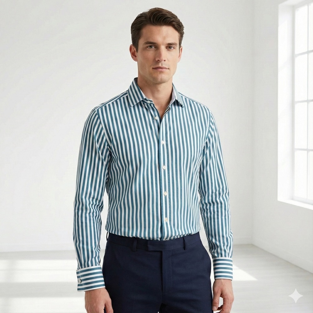 Ted Baker Archive teal green / blue & white striped French cuff dress shirt - 16